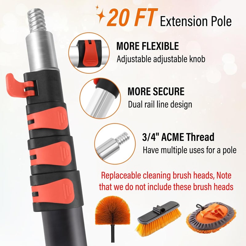 ACTREY 26FT High Window Cleaning Kit with Pole, 2 in 1 Window Squeegee for Window Cleaning,5-20FT Professional Window Cleaning Kit with Pole,180°Rotatable Squeegee for Indoor/Outdoor High Windows,Home,Car - Image 4